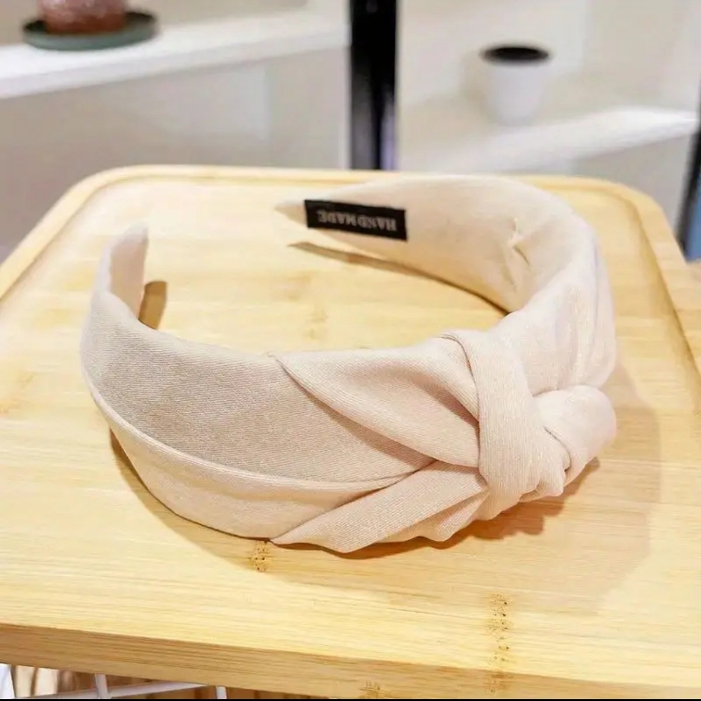 Wide Knotted Head Band Beige